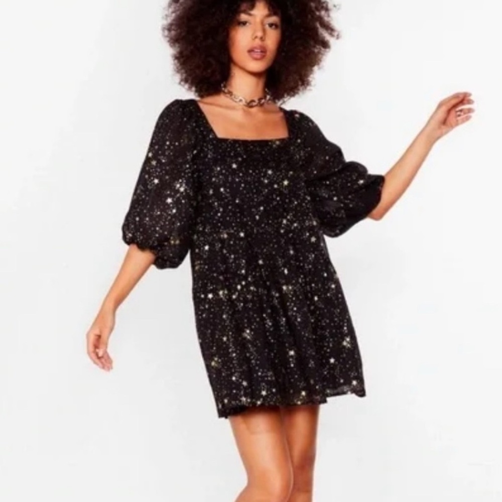 Nasty Gal collection star print square neck mini dress nwt US 14